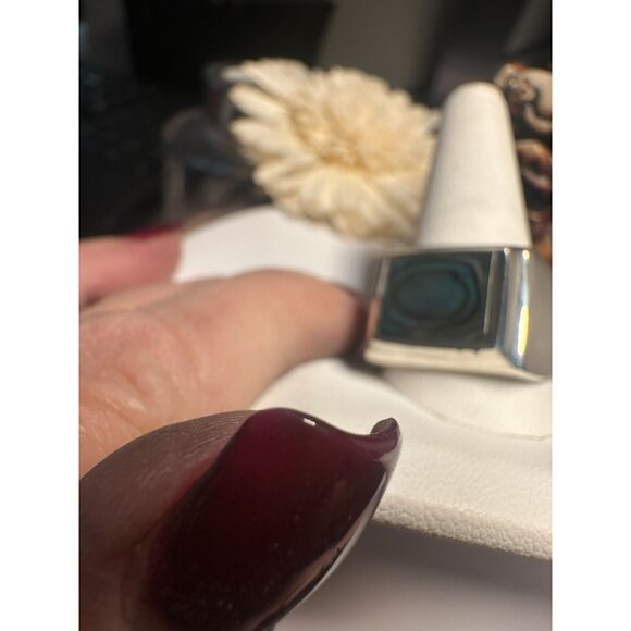 Sterling Silver 925 Mens Ring With Abalone Shell Inlay Square Design Handmade In - Picture 2 of 9